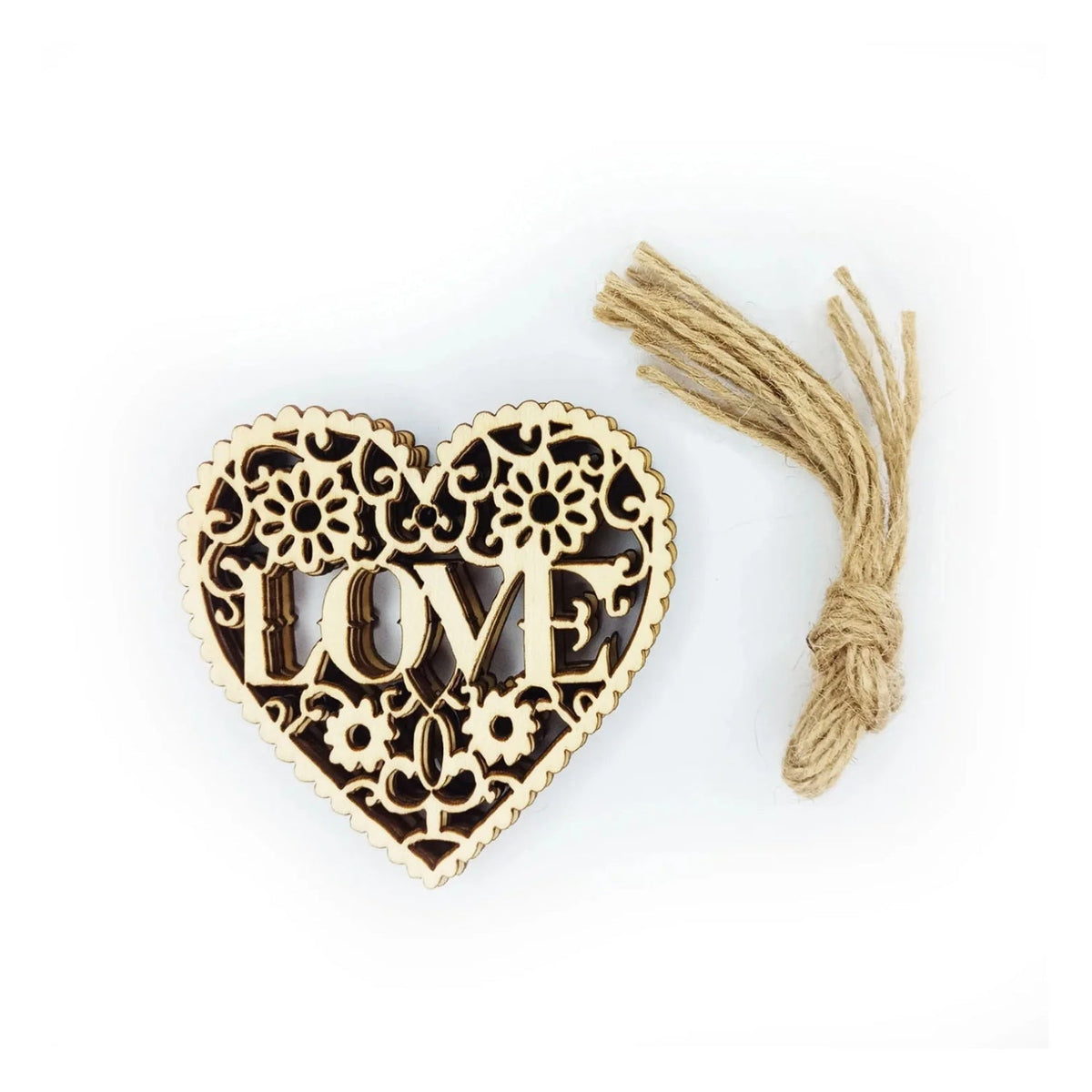 Wooden Heart Laser Cut Forms 80mm with Jute Twine – 10pcs Natural