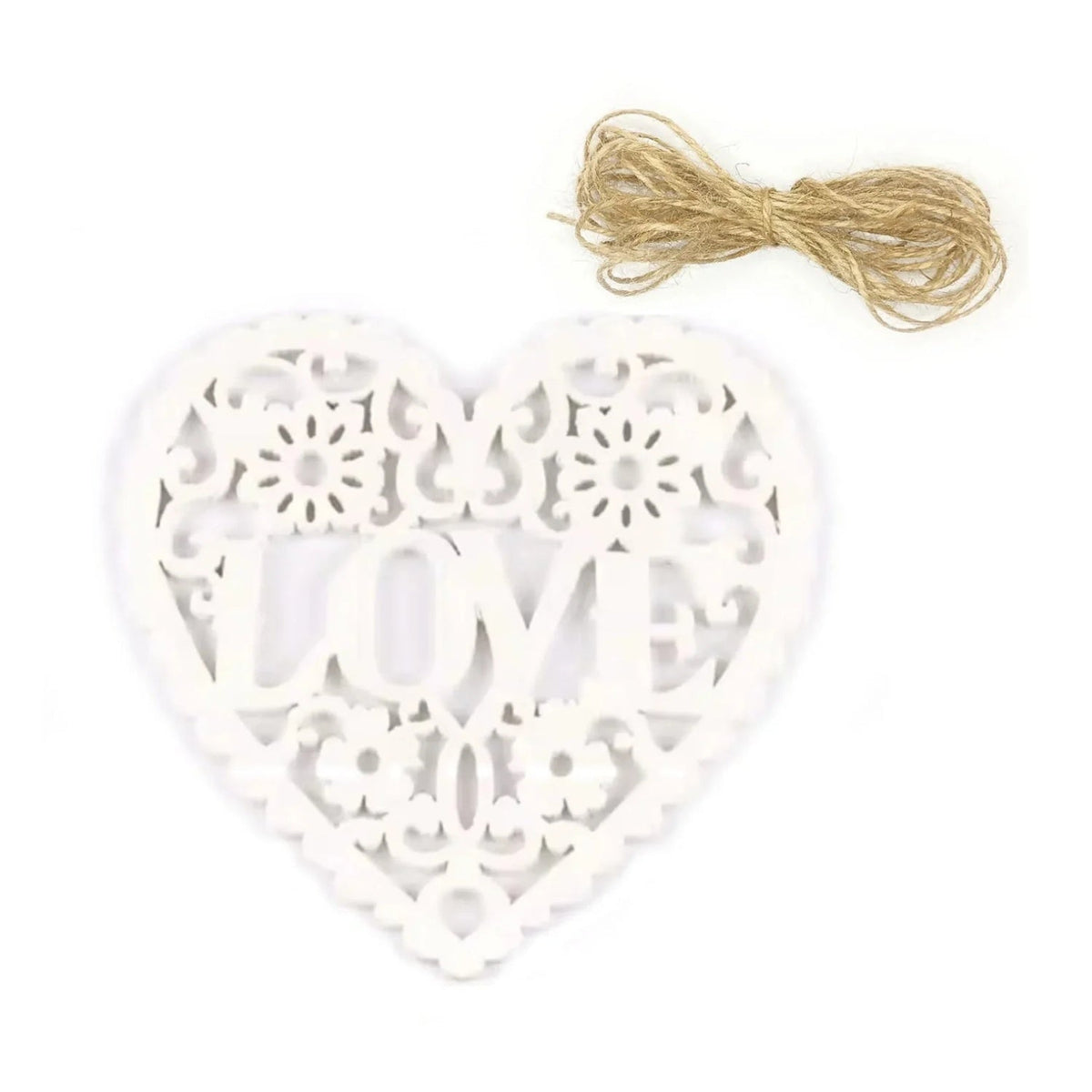 Wooden Heart Laser Cut Forms 80mm with Jute Twine – 5pcs White, 10pcs White