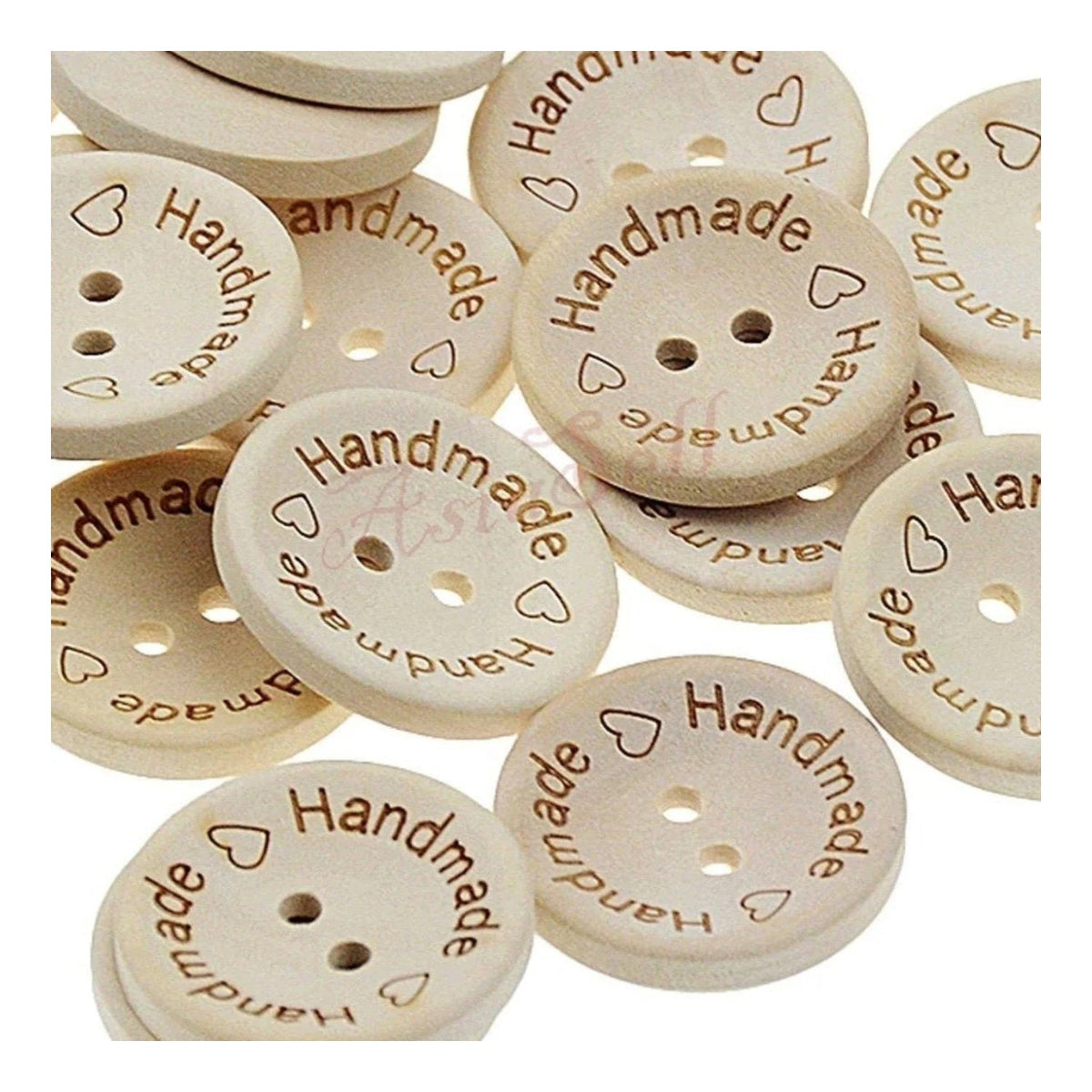 2-Holes Handmade Round Wooden Buttons – 500pcs – 15mm "Handmade Handmade"
