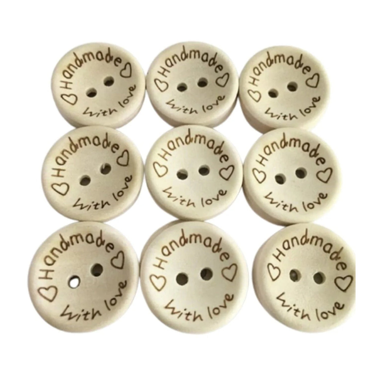 2-Holes Handmade Round Wooden Buttons – 500pcs – 20mm "Handmade with Love"