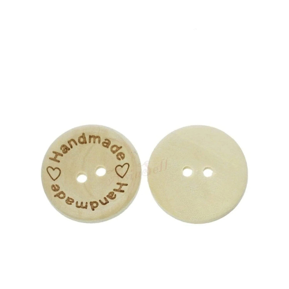 2-Holes Handmade Round Wooden Buttons – 500pcs – 25mm "Handmade"