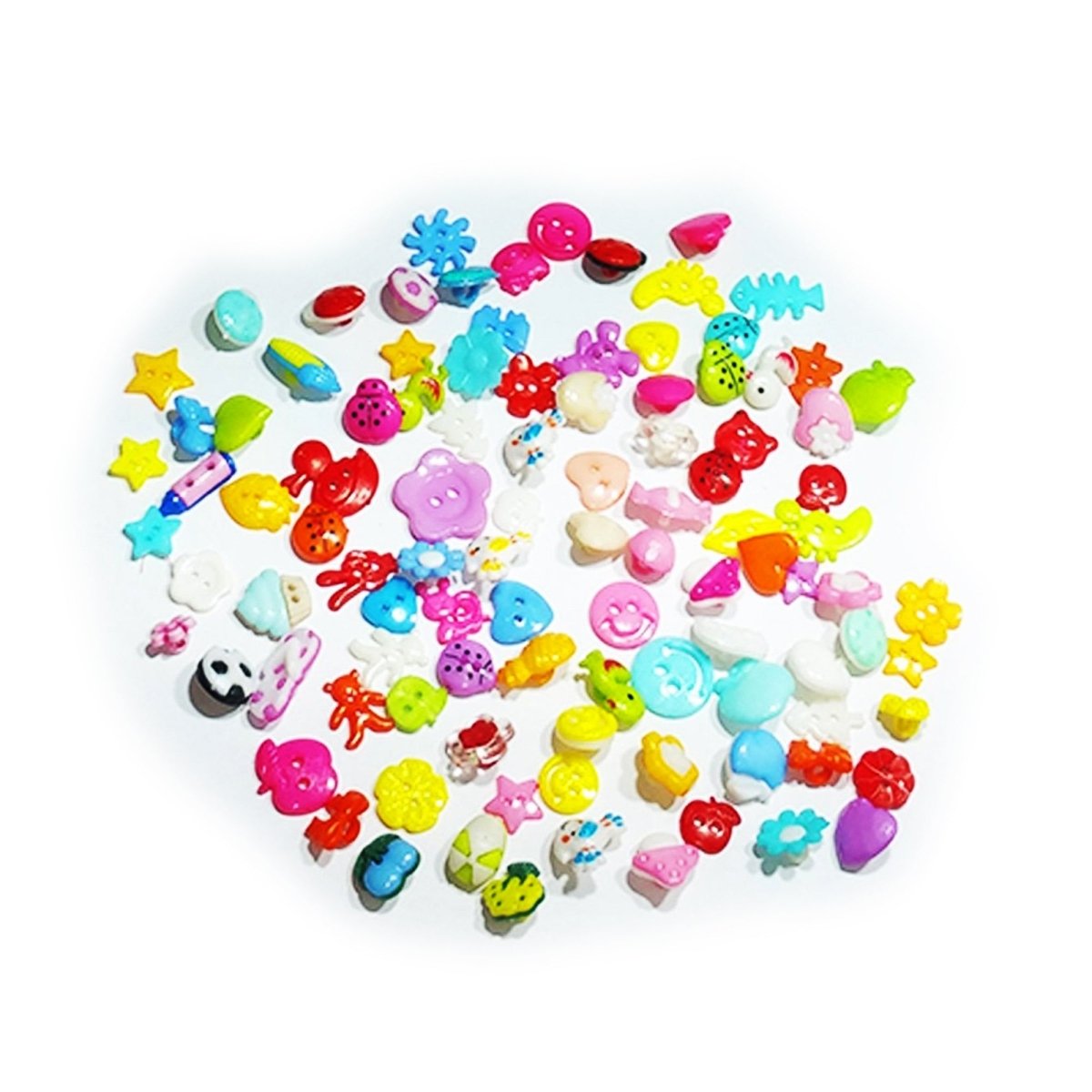 50/100pcs Mixed Shape Buttons & Brooches for Kids Clothing – 80-100pcs Set A