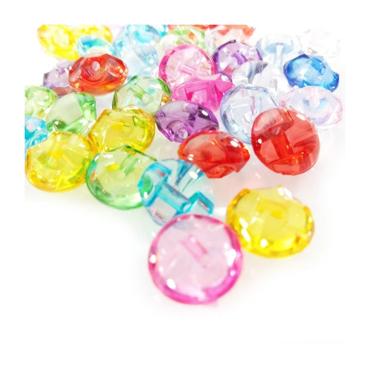 50 Transparent Acrylic Buttons 12mm Mixed Colour
