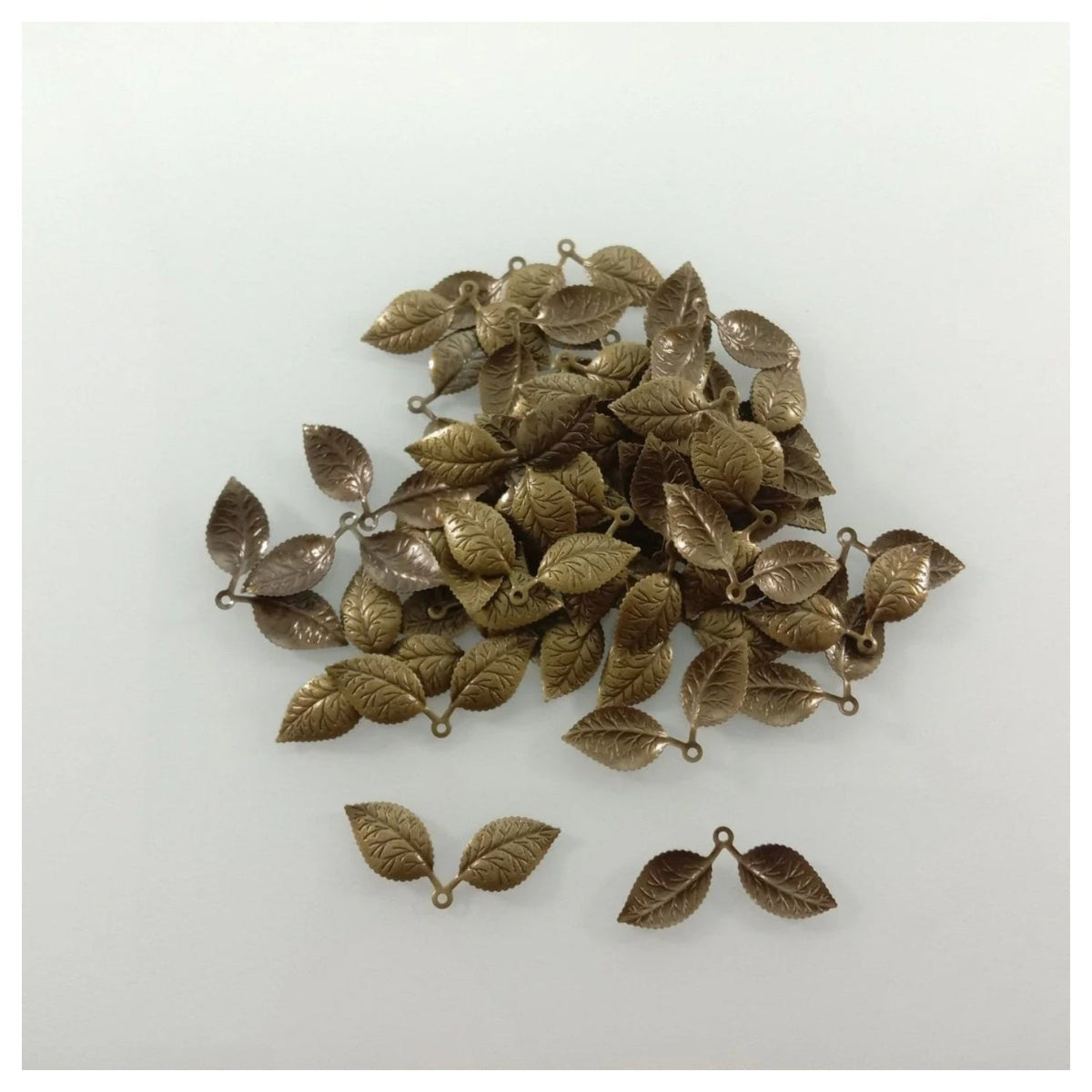 50pcs 13x32mm Vintage Double Leaf Pendant Charms – Antique Bronze