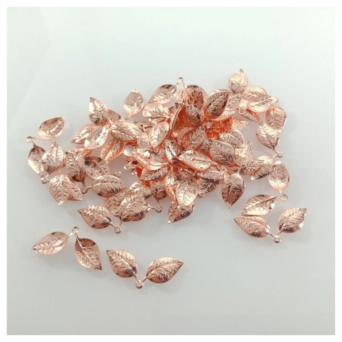 50pcs 13x32mm Vintage Double Leaf Pendant Charms – Rose Gold