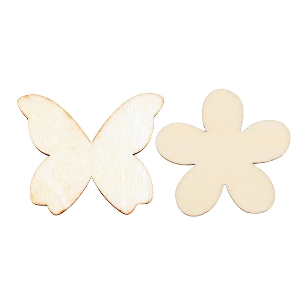Natural Wooden Flower & Butterfly Shape Blanks – 50 pcs