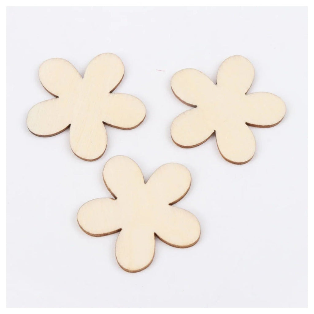 50pcs Natural Wooden Flower Pattern Blanks 15-35mm