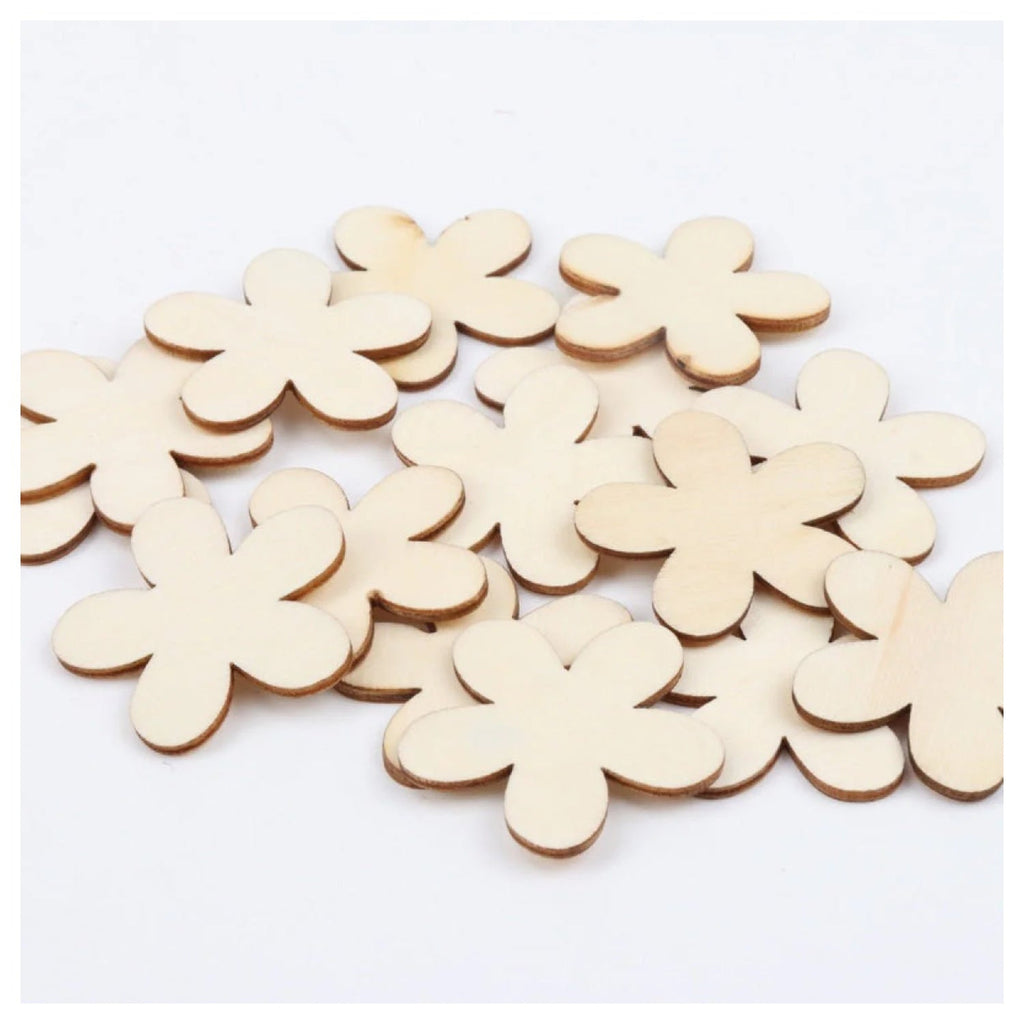 50pcs Natural Wooden Flower Pattern Blanks 15-35mm