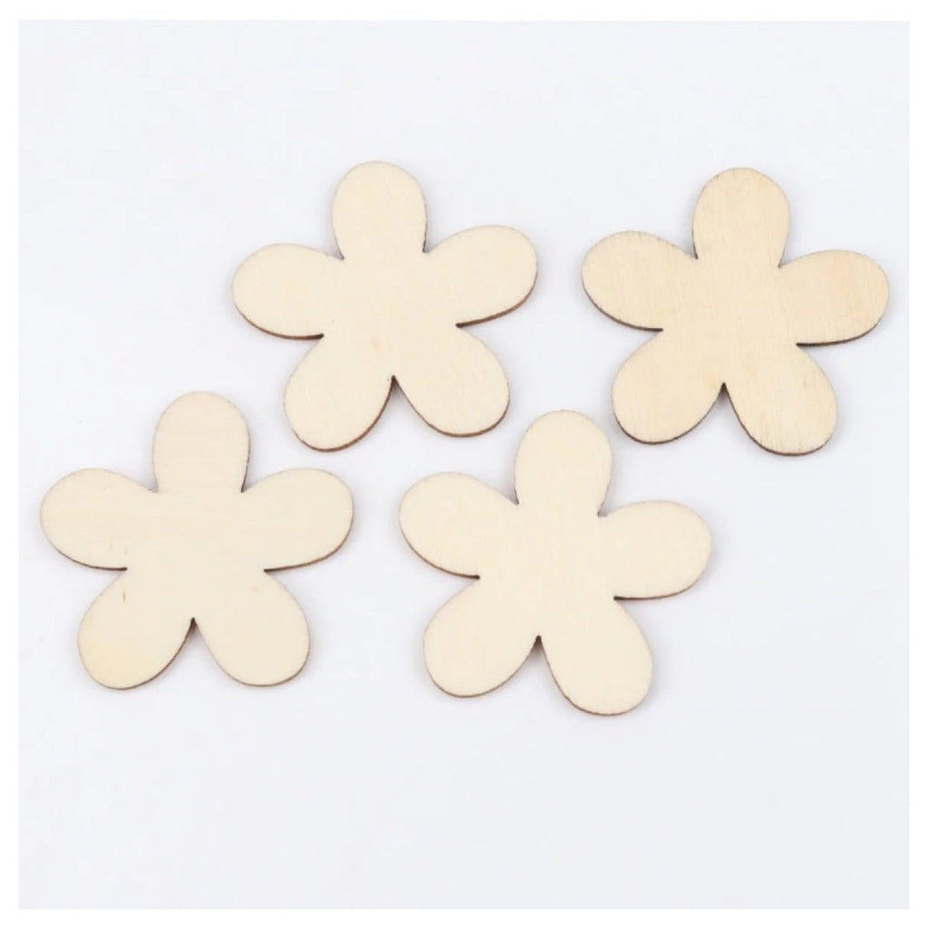 50pcs Natural Wooden Flower Pattern Blanks 15-35mm
