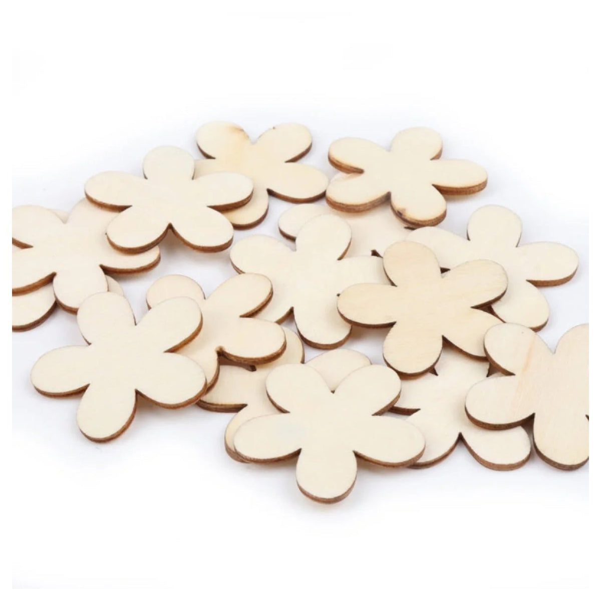 50pcs Natural Wooden Flower Pattern Blanks 15-35mm