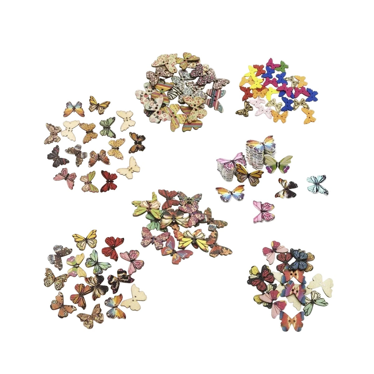 50pcs Wooden Butterfly Buttons 2-Hole Colourful