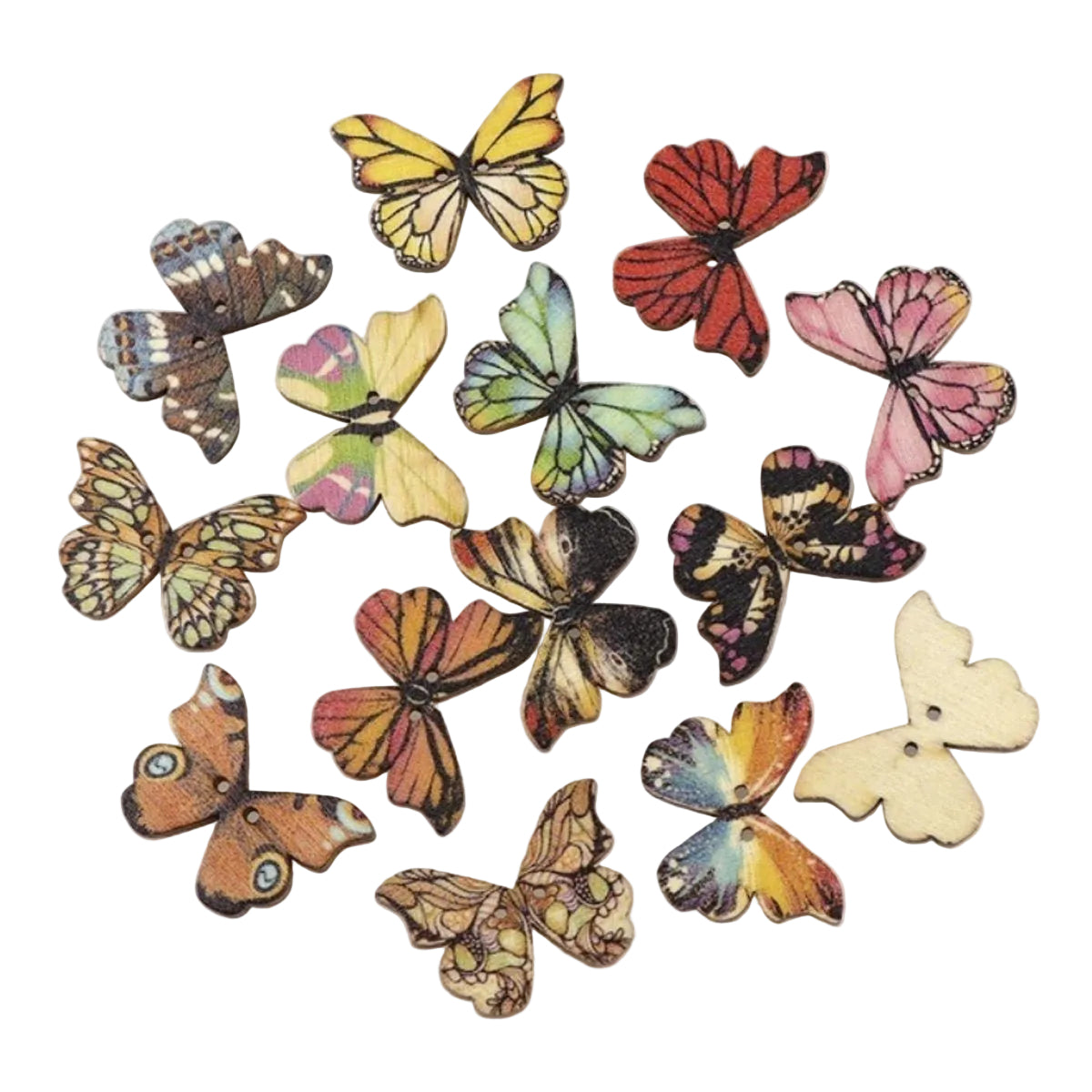 50pcs Wooden Butterfly Buttons 2-Hole Colourful