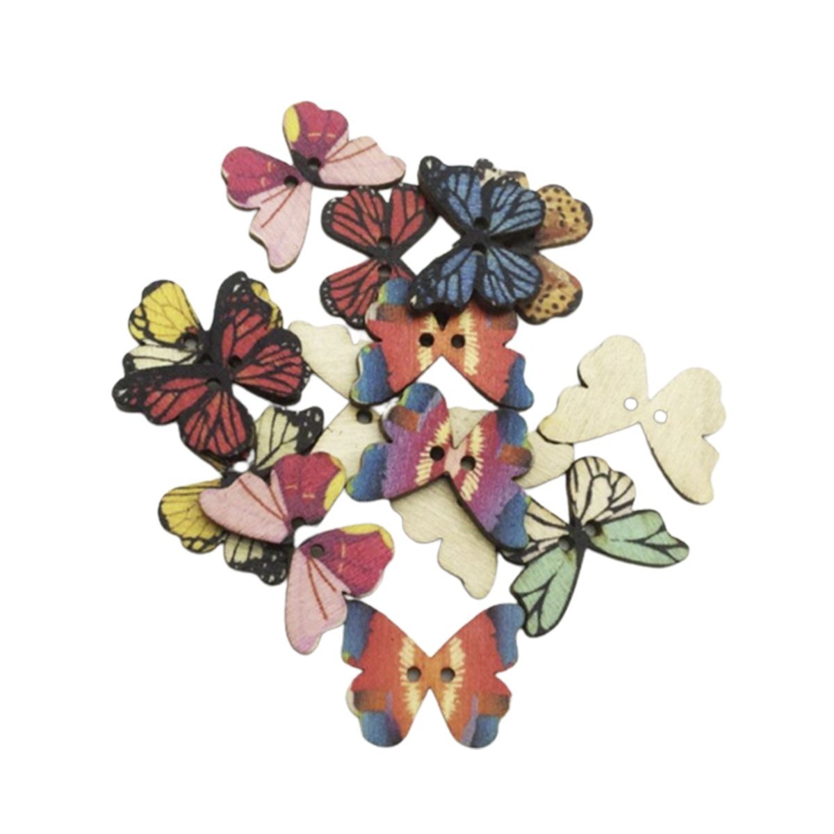 50pcs Wooden Butterfly Buttons 2-Hole Colourful – B