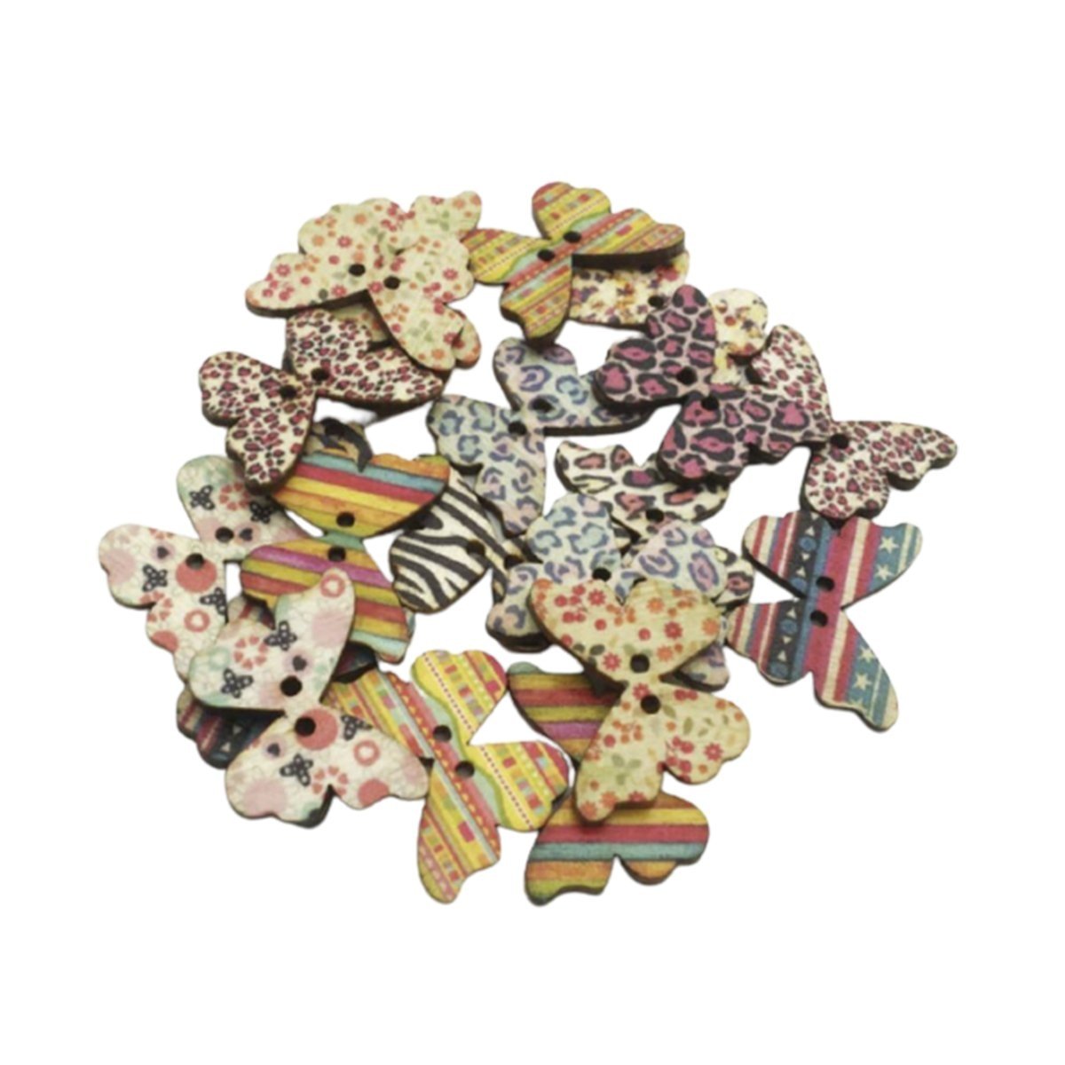 50pcs Wooden Butterfly Buttons 2-Hole Colourful – C
