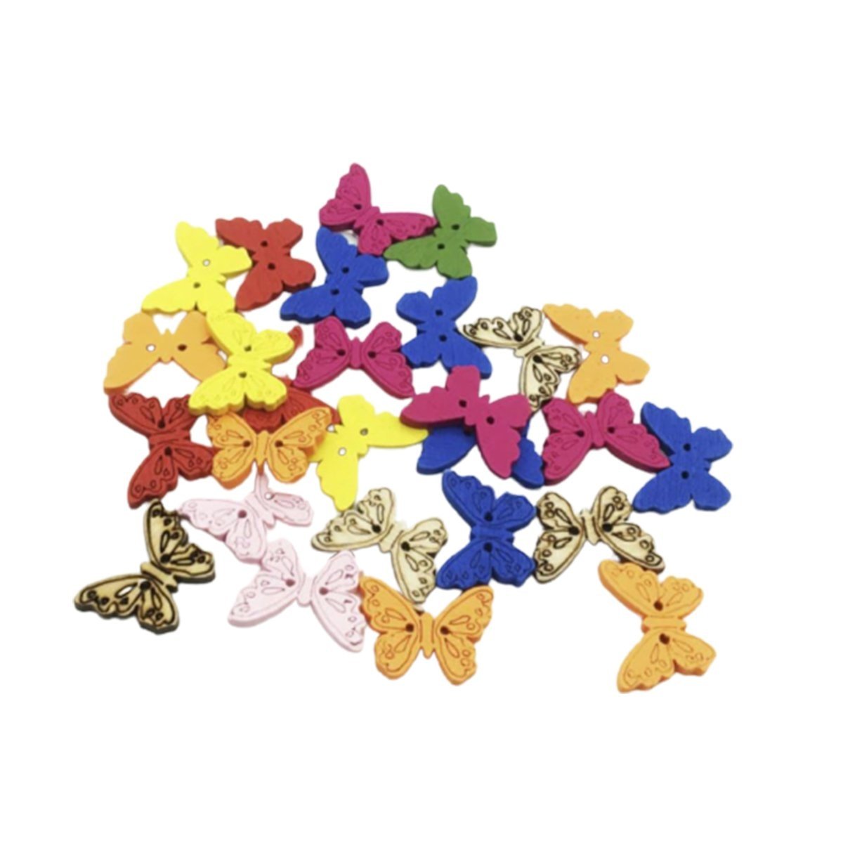 50pcs Wooden Butterfly Buttons 2-Hole Colourful – D