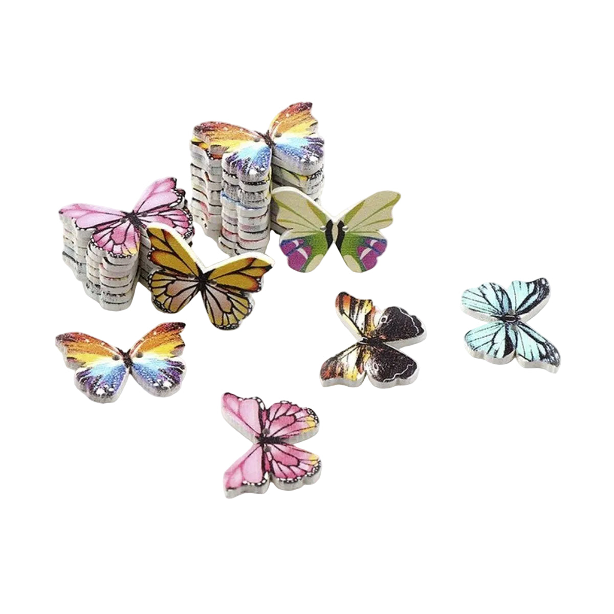 50pcs Wooden Butterfly Buttons 2-Hole Colourful – F
