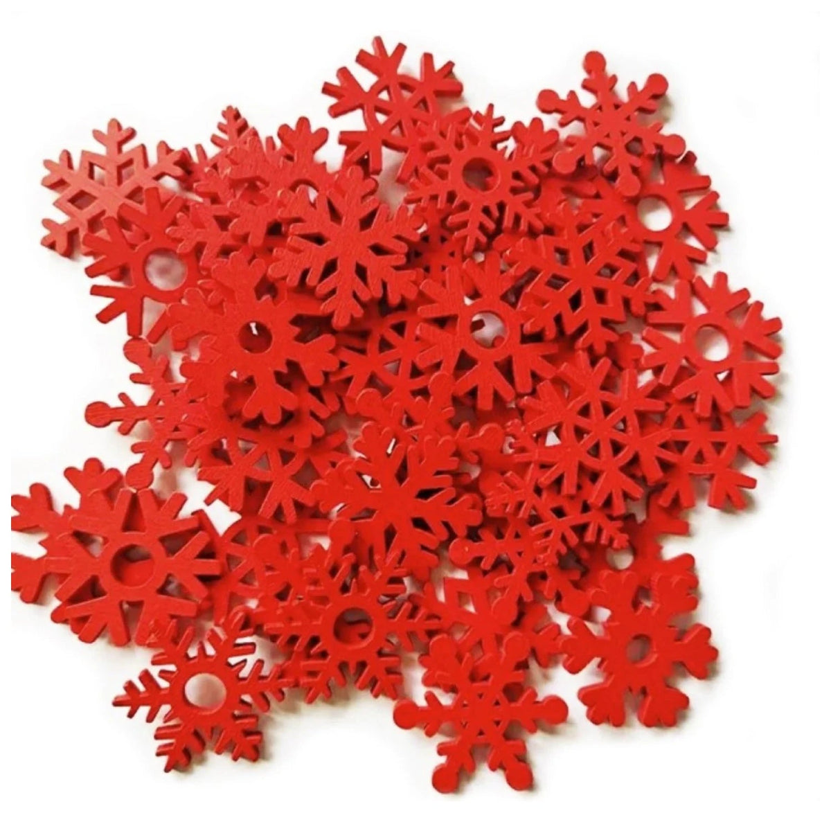 50pcs 3.5cm White Red Wooden Snowflake Ornaments – Red