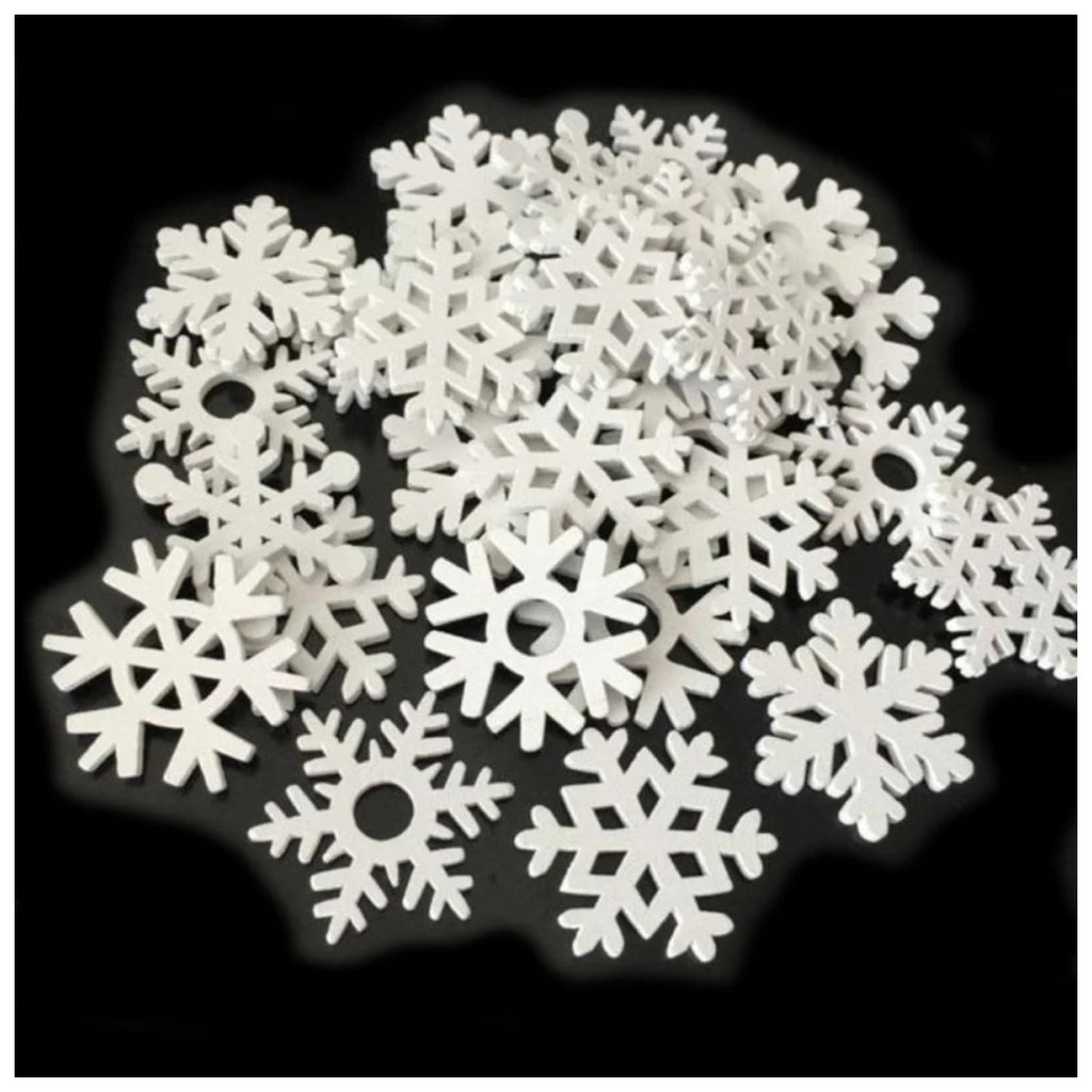 50pcs 3.5cm White Red Wooden Snowflake Ornaments – White
