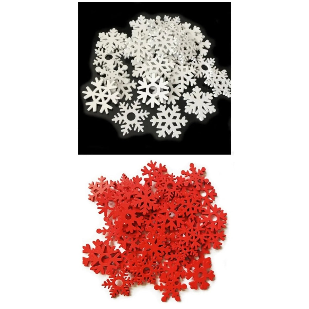 50pcs 3.5cm White Red Wooden Snowflake Ornaments