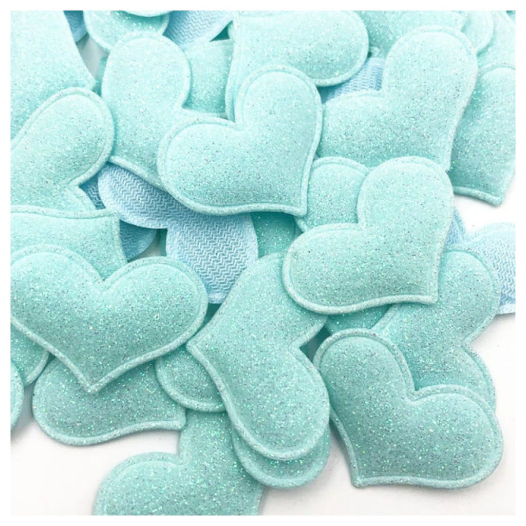 50pcs Glitter Padded Heart Felt Appliques 35mm x 30mm – Blue