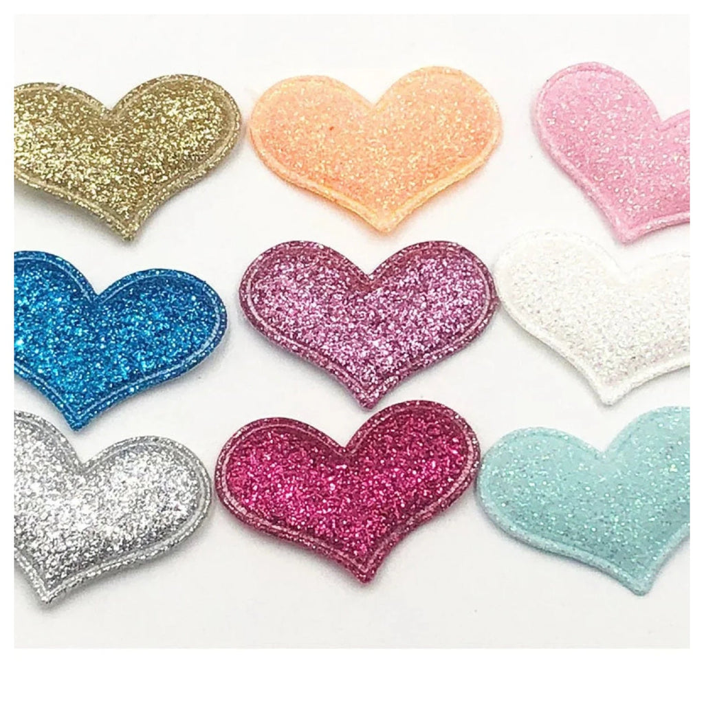50pcs Glitter Padded Heart Felt Appliques 35mm x 30mm