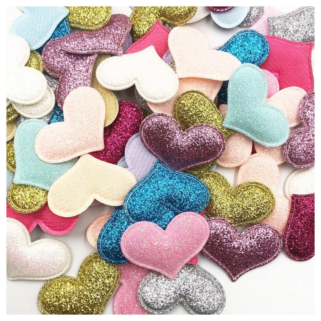 50pcs Glitter Padded Heart Felt Appliques 35mm x 30mm