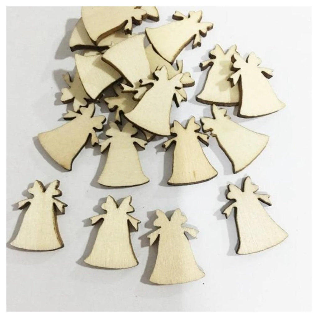 50 Angels 19mm Natural Wood Christmas Pendants