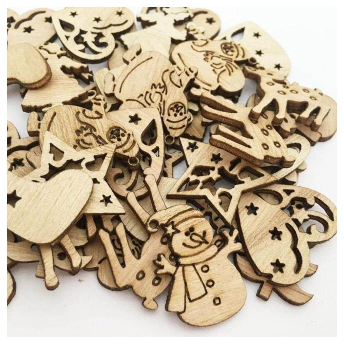 50pcs Natural Wood Christmas Pendant Ornaments 30mm