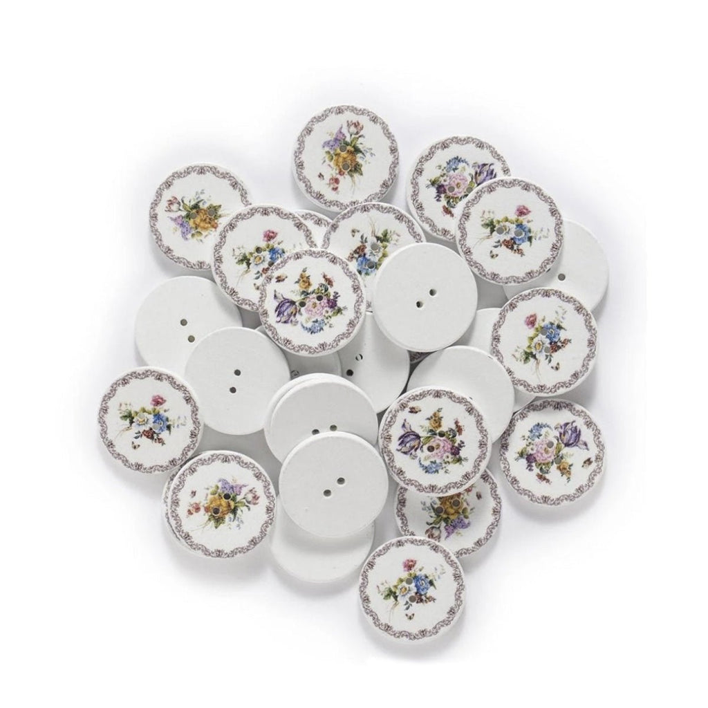 50pcs Flower Retro White Wood Buttons 15-25mm – 15mm