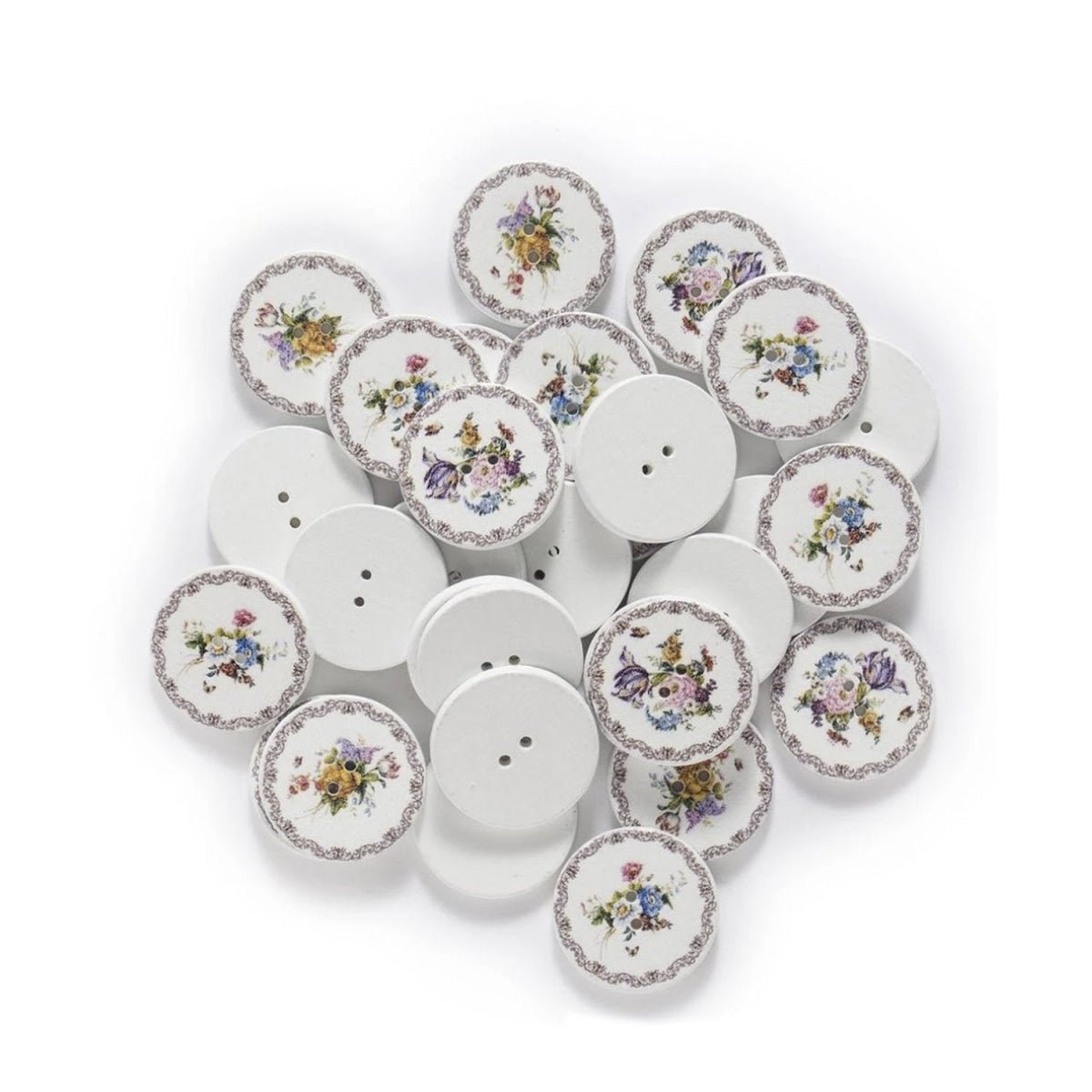 50pcs Flower Retro White Wood Buttons 15-25mm – 15mm