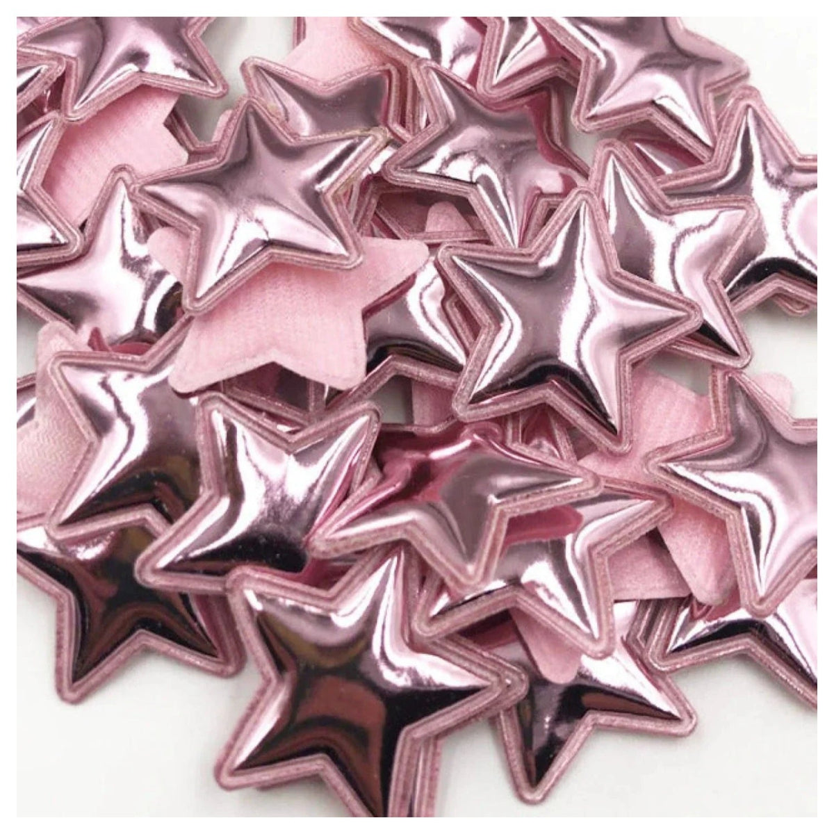 50pcs Glossy Shiny Star Shaped Padded Clothing Patches – Light Pink
