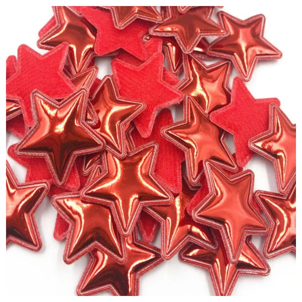 50pcs Glossy Shiny Star Shaped Padded Clothing Patches – Red