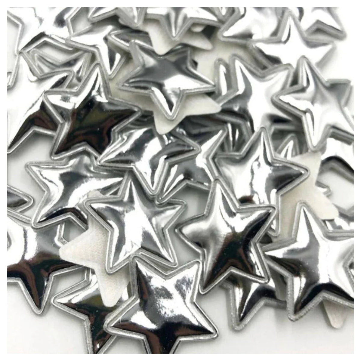 50pcs Glossy Shiny Star Shaped Padded Clothing Patches – Silver