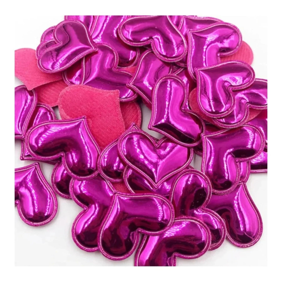 50pcs Glossy Shiny Padded Heart Shaped Garment Appliques – Dark Pink