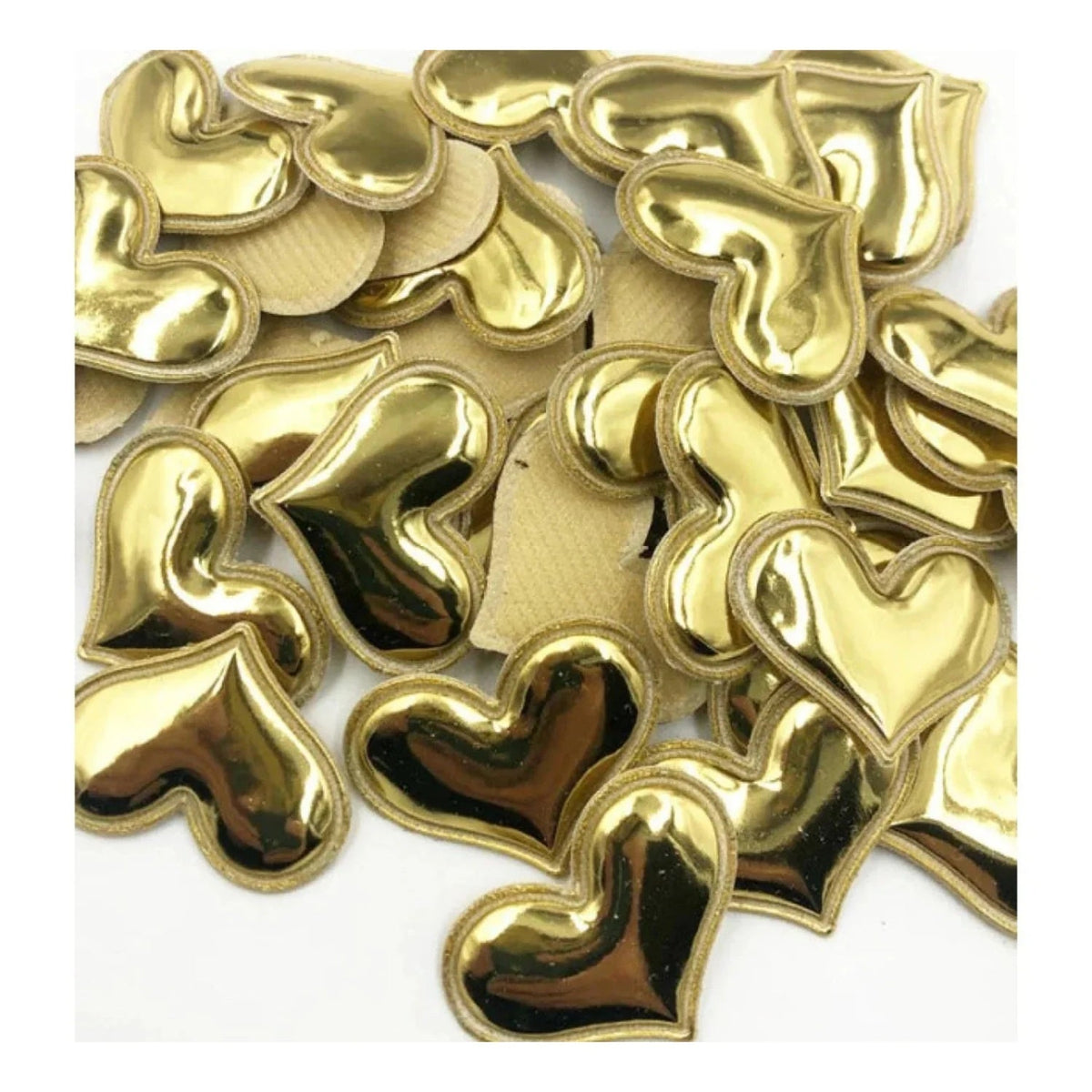 50pcs Glossy Shiny Padded Heart Shaped Garment Appliques – Gold
