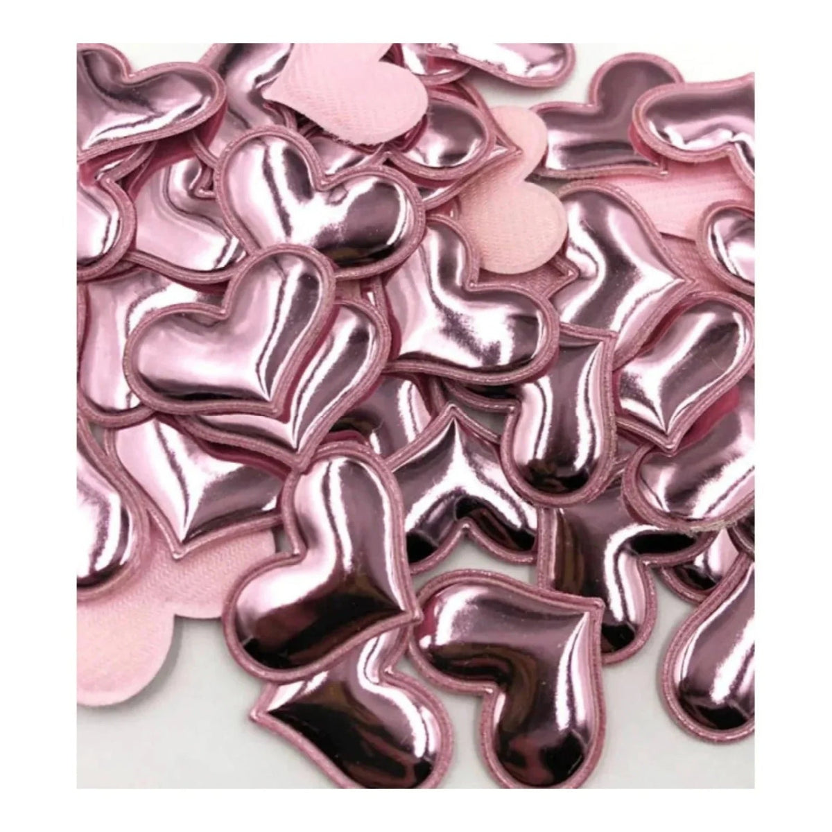 50pcs Glossy Shiny Padded Heart Shaped Garment Appliques – Light Pink