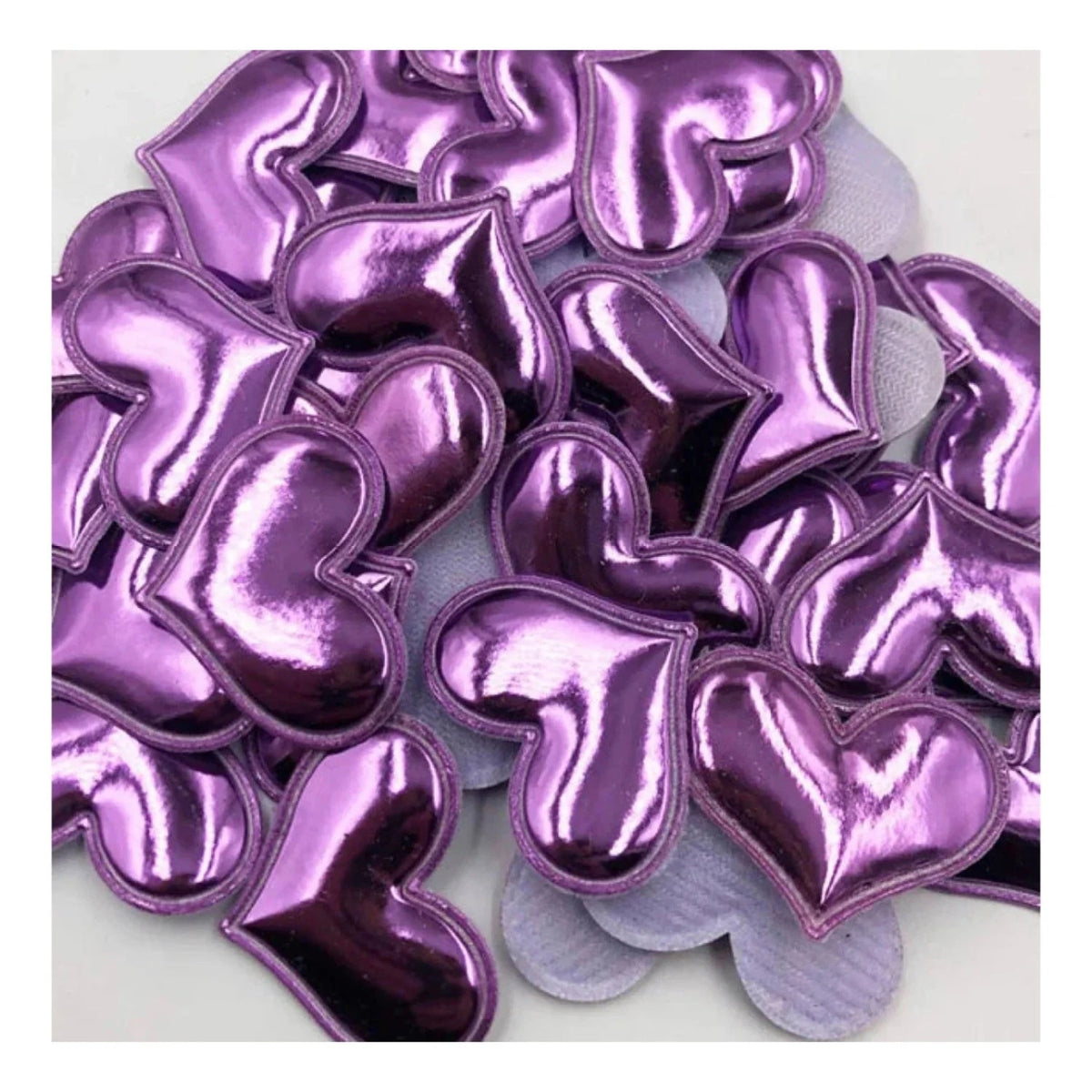 50pcs Glossy Shiny Padded Heart Shaped Garment Appliques – Purple