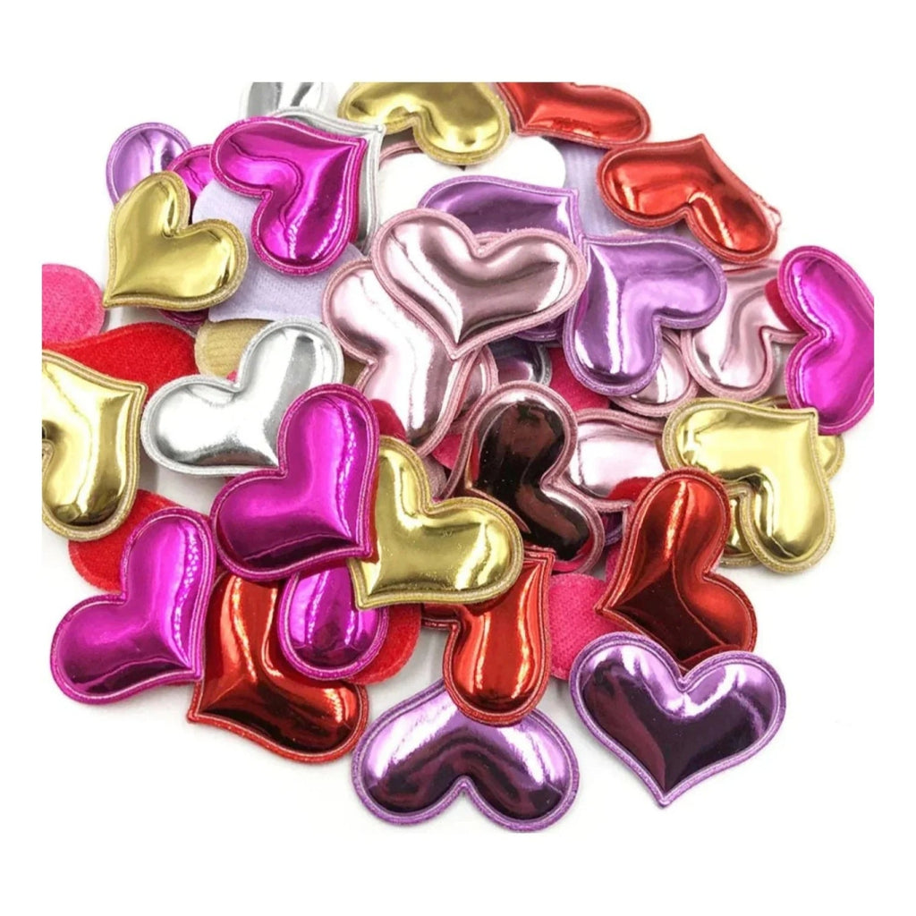50pcs Glossy Shiny Padded Heart Shaped Garment Appliques