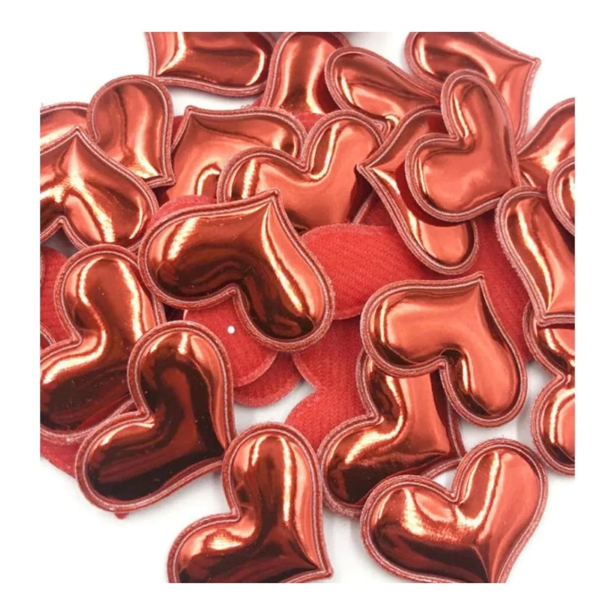 50pcs Glossy Shiny Padded Heart Shaped Garment Appliques – Red
