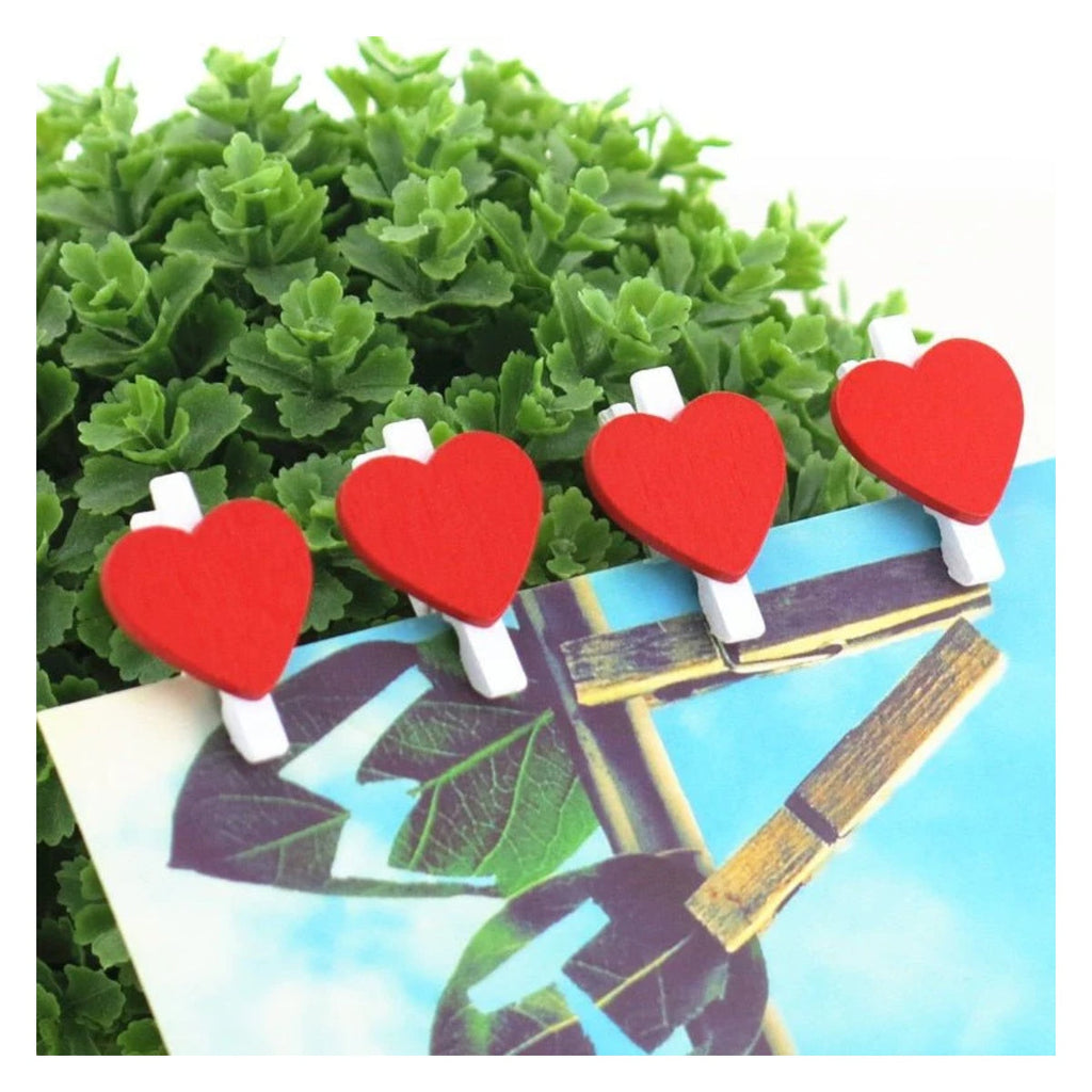 Mini Heart Shape Wood Clips – 50pcs Red