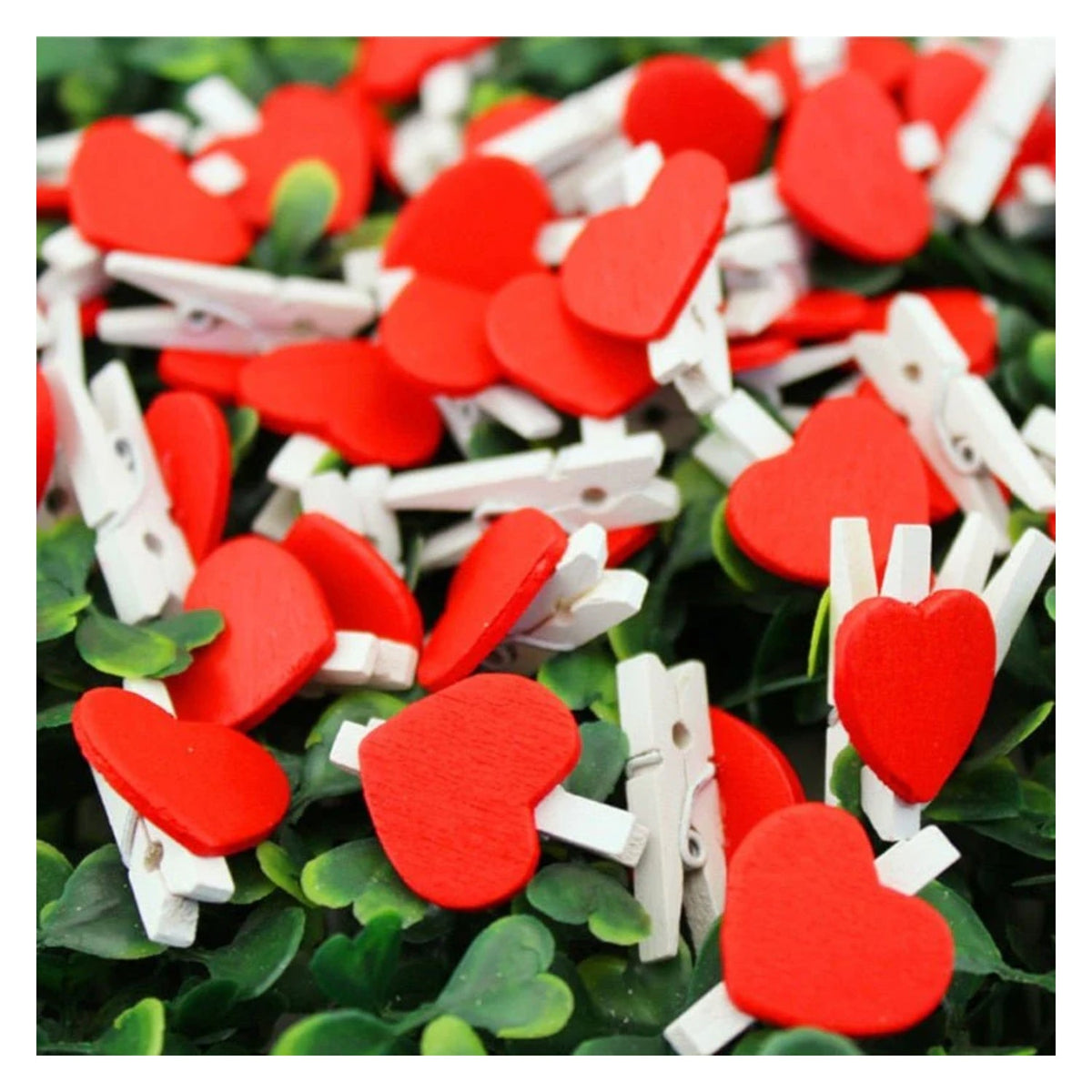 Mini Heart Shape Wood Clips – 50pcs Red
