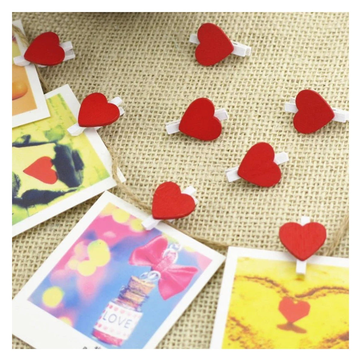 Mini Heart Shape Wood Clips – 50pcs Red