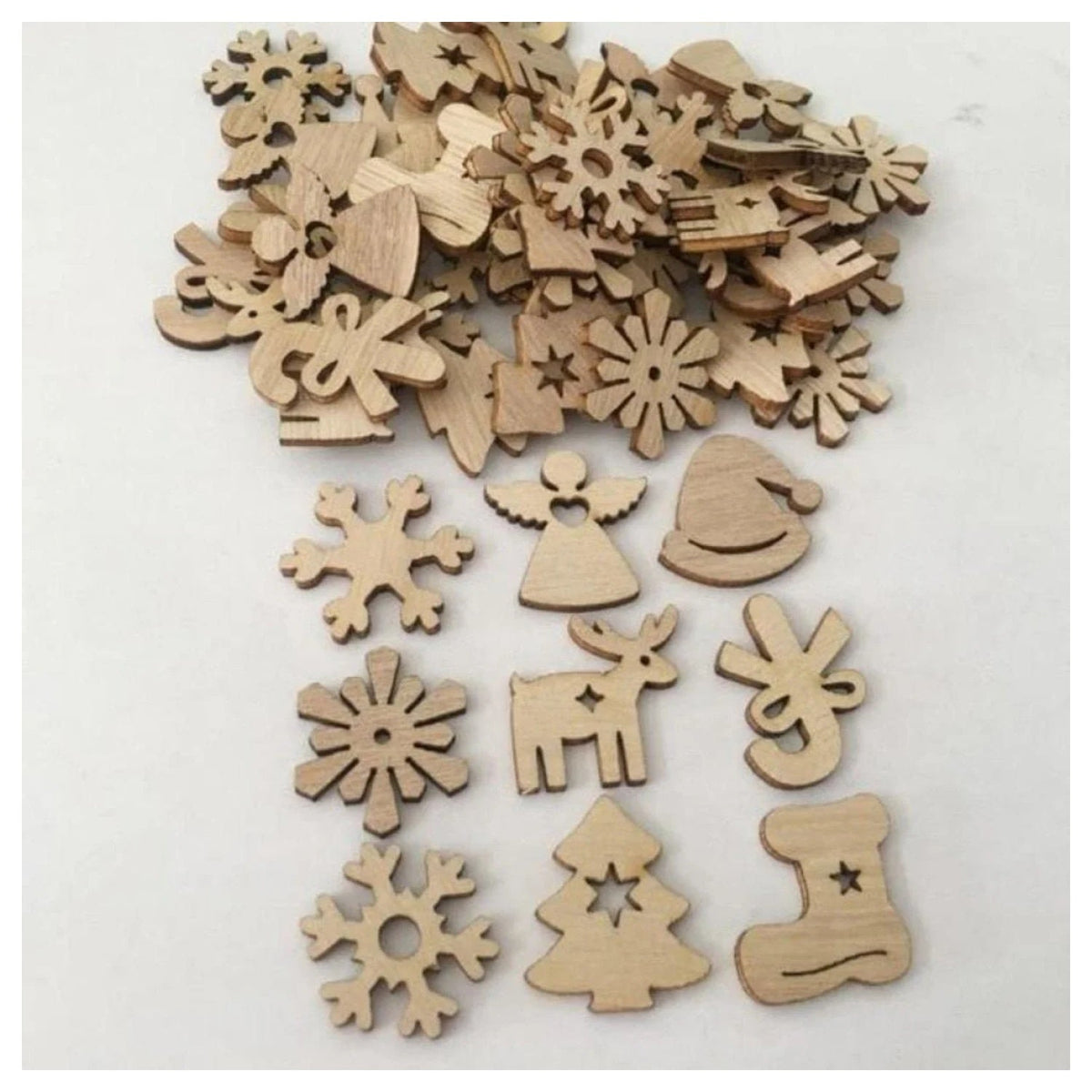 50pcs Natural Wood Christmas Pendant Hanging Ornaments – Christmas Mix 2