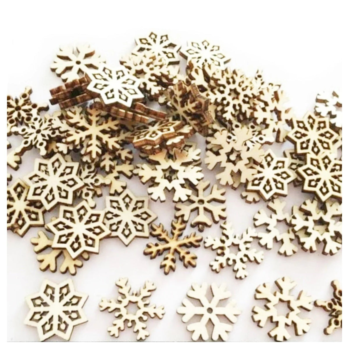 50pcs Natural Wood Christmas Pendant Hanging Ornaments – Snow Various