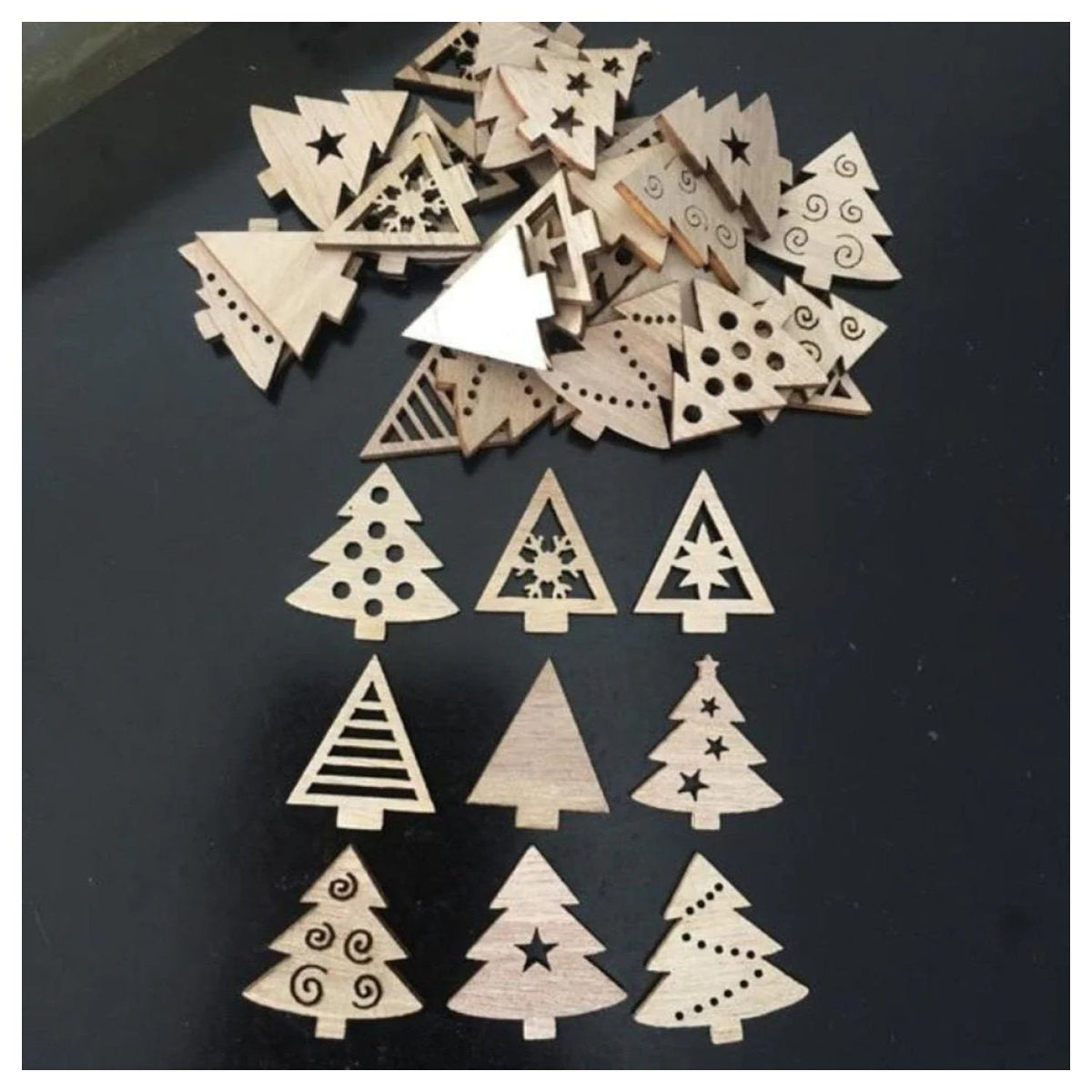 50pcs Natural Wood Christmas Pendant Hanging Ornaments – Trees Mixed