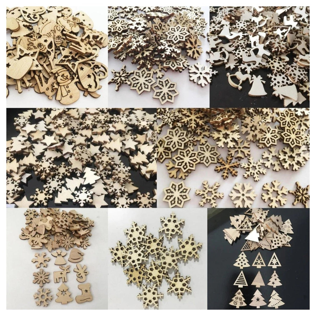 50pcs Natural Wood Christmas Pendant Hanging Ornaments