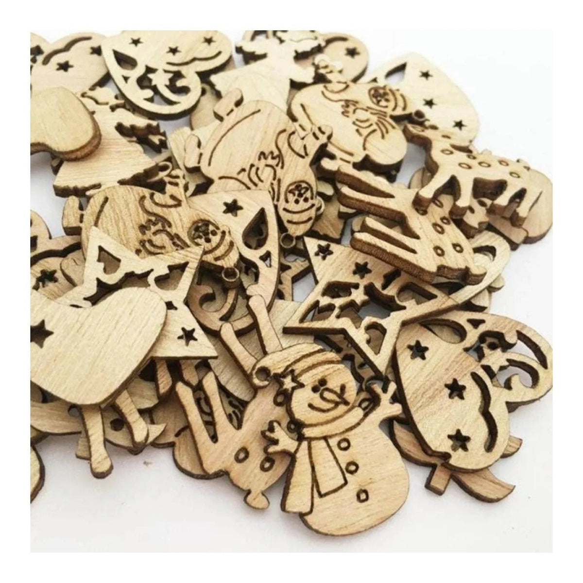 Natural Wood Christmas Hanging Ornaments – 50pcs – Christmas Mix 1 30mm