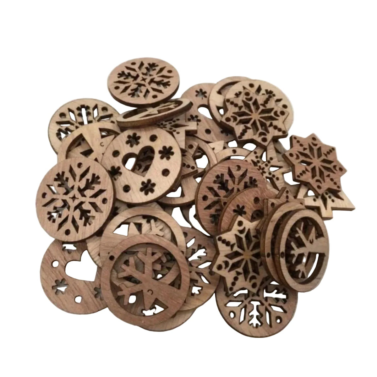 Natural Wood Christmas Hanging Ornaments – 50pcs – Dark Wheel 30mm
