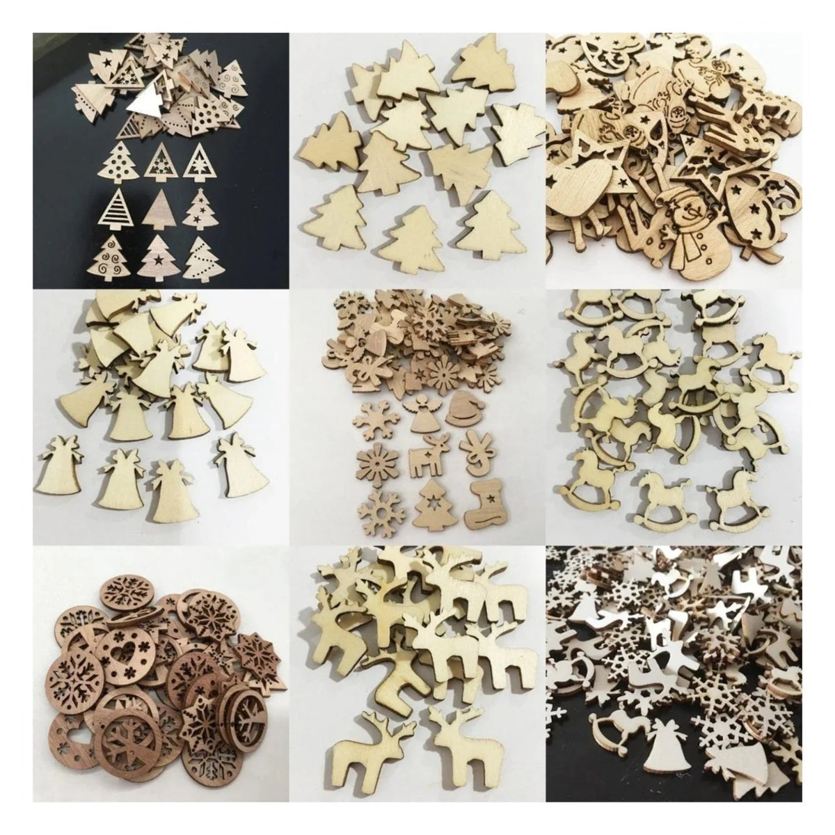 Natural Wood Christmas Hanging Ornaments – 50pcs