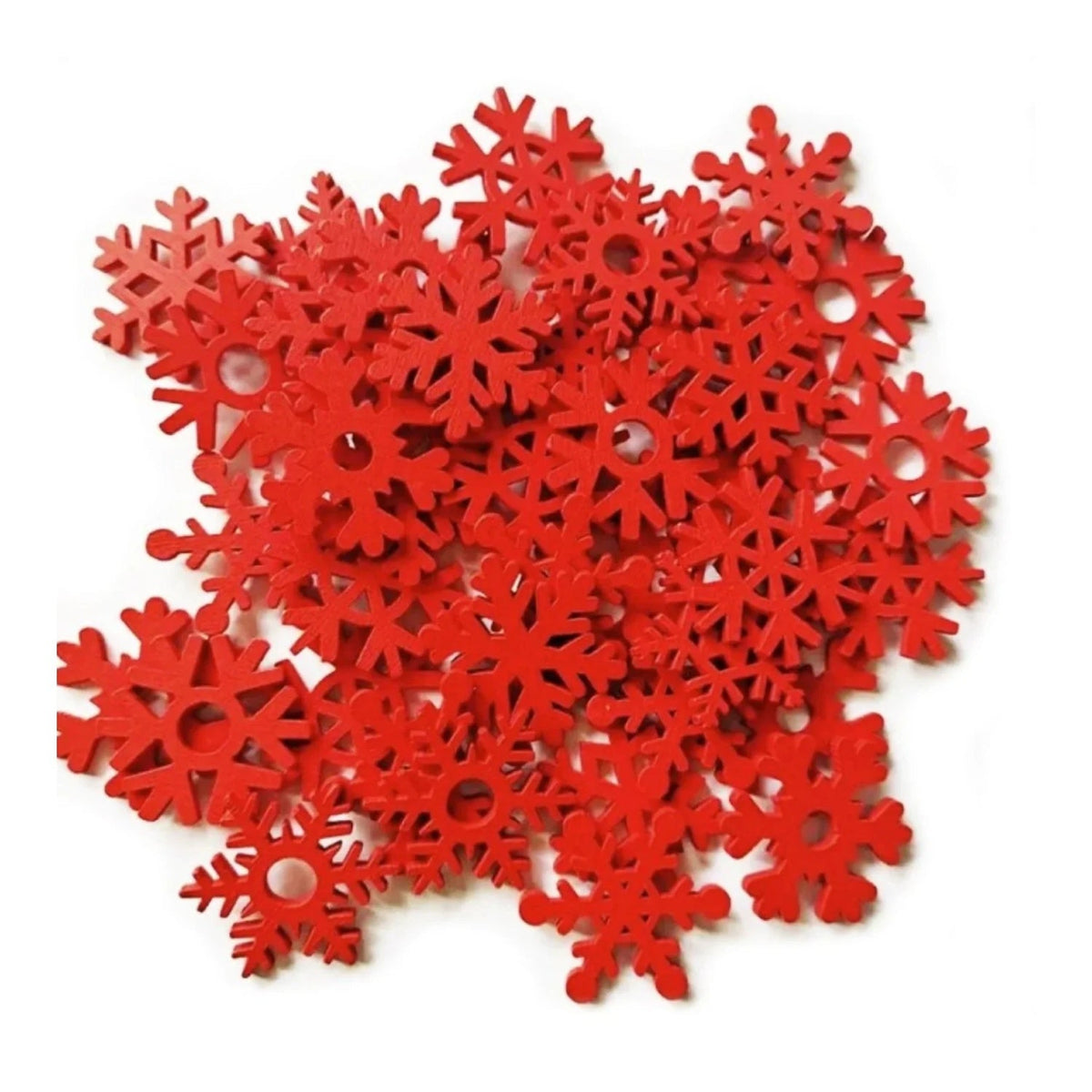 Natural Wood Christmas Hanging Ornaments – 50pcs – Red Snow